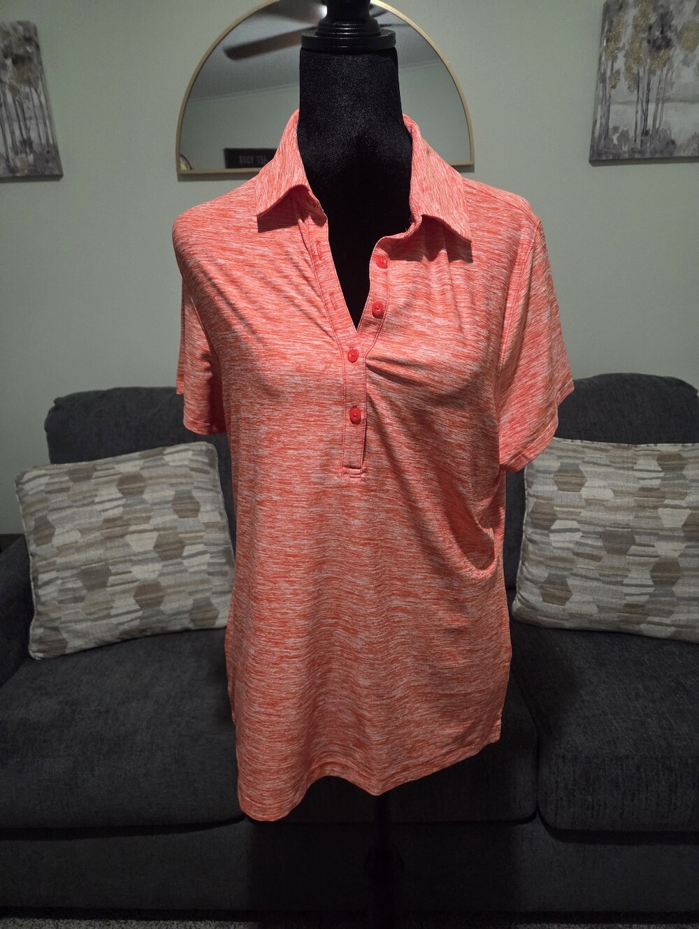 Women’s Heathered Coral Polo Top - Unbranded